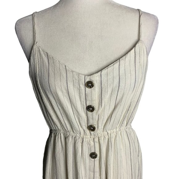 Streetwear Society Button Up Midi Dress L White Stripe Adjustable Straps Elastic - Picture 2 of 6
